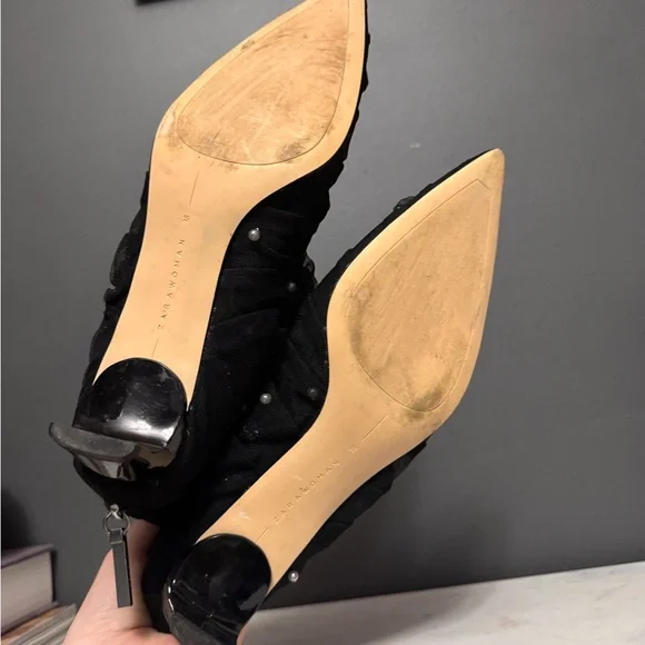 Zara Mesh Pearl Pointed Kitten Heels - Picture 7 of 9